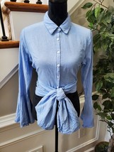 Fashion Nova Women Blue Wrap Cotton Long Sleeve Collared Top Shirt Size Medium - £18.80 GBP