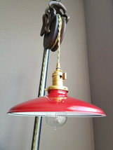 Red porcelain enamel shade: 10&quot;, metal rounded industrial 5.7cm editor - £23.68 GBP