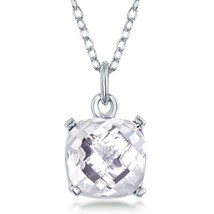 Sterling Silver &#39;April Birthstone&#39; Square Necklace - White Topaz - £44.04 GBP