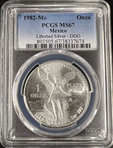 1982- MO- Mexico Onza Silver Libertad- PCGS- MS67- Double Die Obverse (4... - £275.23 GBP