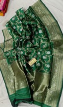Dark Green, Pure Silk Mark Certified Dupatta, Handwoven Silk Katan Dupatta, Indi - £117.37 GBP