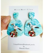 ocean clay earrings, sea gull earrings, handmade clay earrings - $75.00