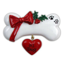 Dog Bone with Bow Personalized Christmas Tree Ornament - £13.54 GBP