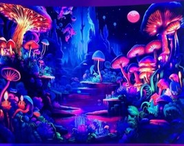 59.1x39.4&quot;Black LT Tapestry Mystery Mushrooms Fantasy Forest PK Moon WallHanging - £8.91 GBP