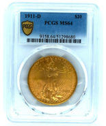 1911-D $20 Gold St. Gaudens Double Eagle Graded by PCGS as MS-64 - $75,396.28 MXN