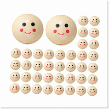 40 Pcs Smile Face Wooden Beads - Round Ball Spacer Printed Beads for DIY Art Jew - $21.77
