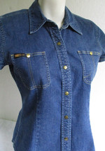 DKNY Jeans Denim Shaped Top Shirt Chest Pockets Womens Size 4 Vintage Hong Kong - £28.27 GBP