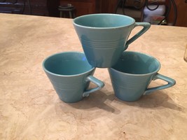 SET OF 3 VINTAGE HOMER LAUGHLIN HARLEQUIN COFFEE / TEA CUPS TURQUOISE BL... - £17.80 GBP