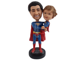 Custom Bobblehead Super daddy and super kid ready to save the world from danger  - £119.52 GBP
