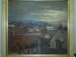 Vintage 1931 Swiss Oil Painting by Karla Goetz, Russian Town, Onion Dome, 60 x 6 - £156.21 GBP