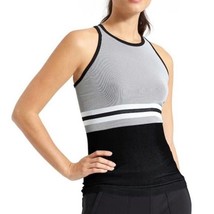 Athleta Racerback Tank Top Black White Striped Slimming Stretch, Size MAthleta R - £24.59 GBP