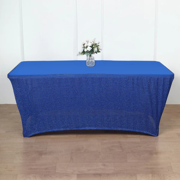 Royal Blue - 6ft Table CoverRuffled Metallic Spandex Plain Top Indoor & Outdoor - $51.88