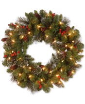 National Tree Company 24Inch Spruce Silver Red Berries &amp; Glitter with 50 Lights - £109.83 GBP