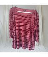 Talbots Plus Burgundy DOT BURNOUT BUTTON CUFF TEE Blouse TOP 2X Petite Good - $18.00