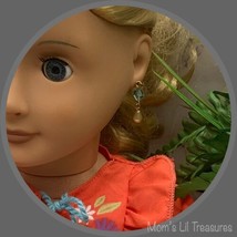 Turquoise Blue Glass Teardrop Pearl Dangle Doll Earrings • 18 Inch Doll Jewelry - £4.64 GBP