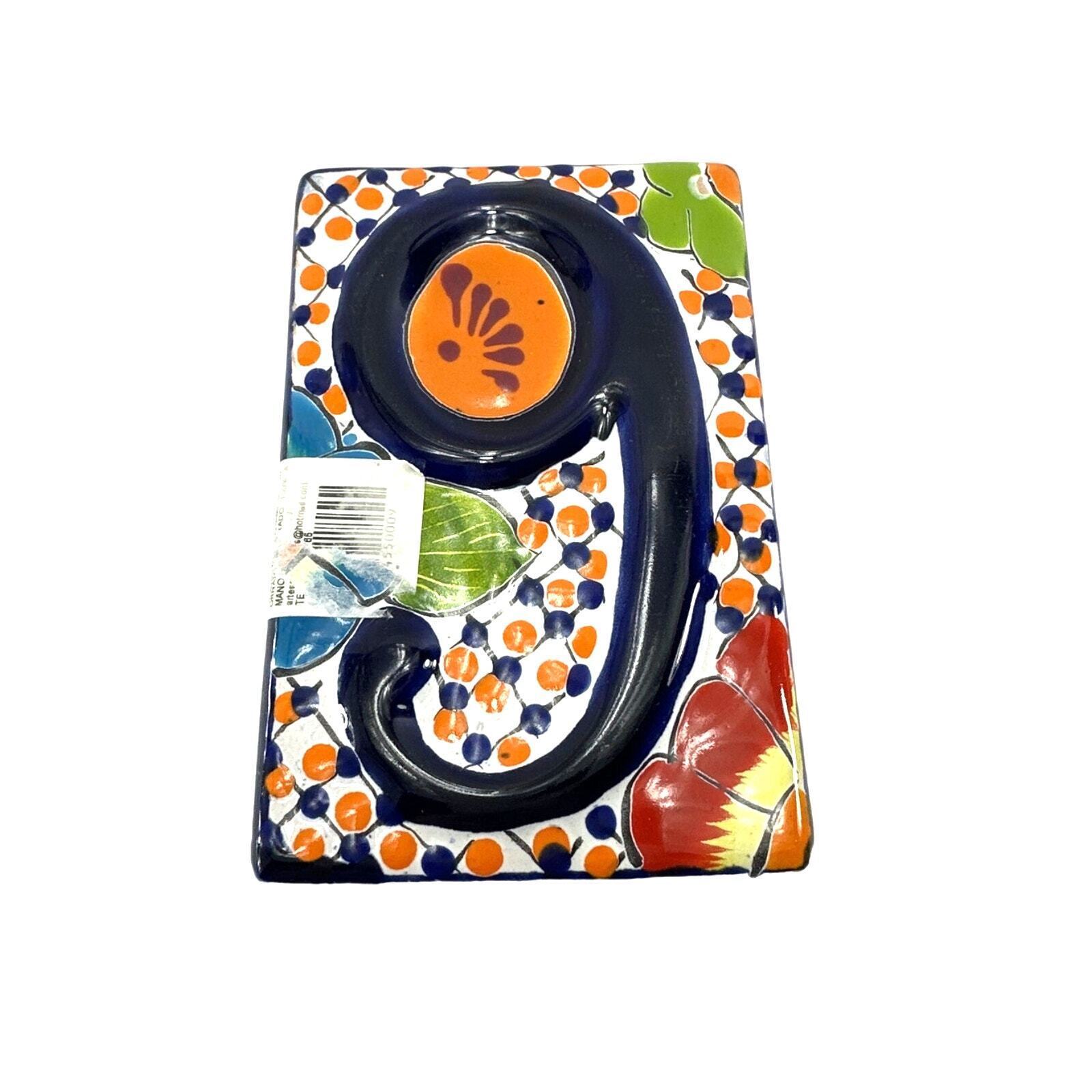 Talavera Number 9 or 6 Mexican Folk Art Pottery Hand Painted Tile - $5.90