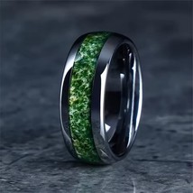 Simulated Jade Emerald Ring Silver Stainless Steel Unisex Green Wedding ... - $16.99