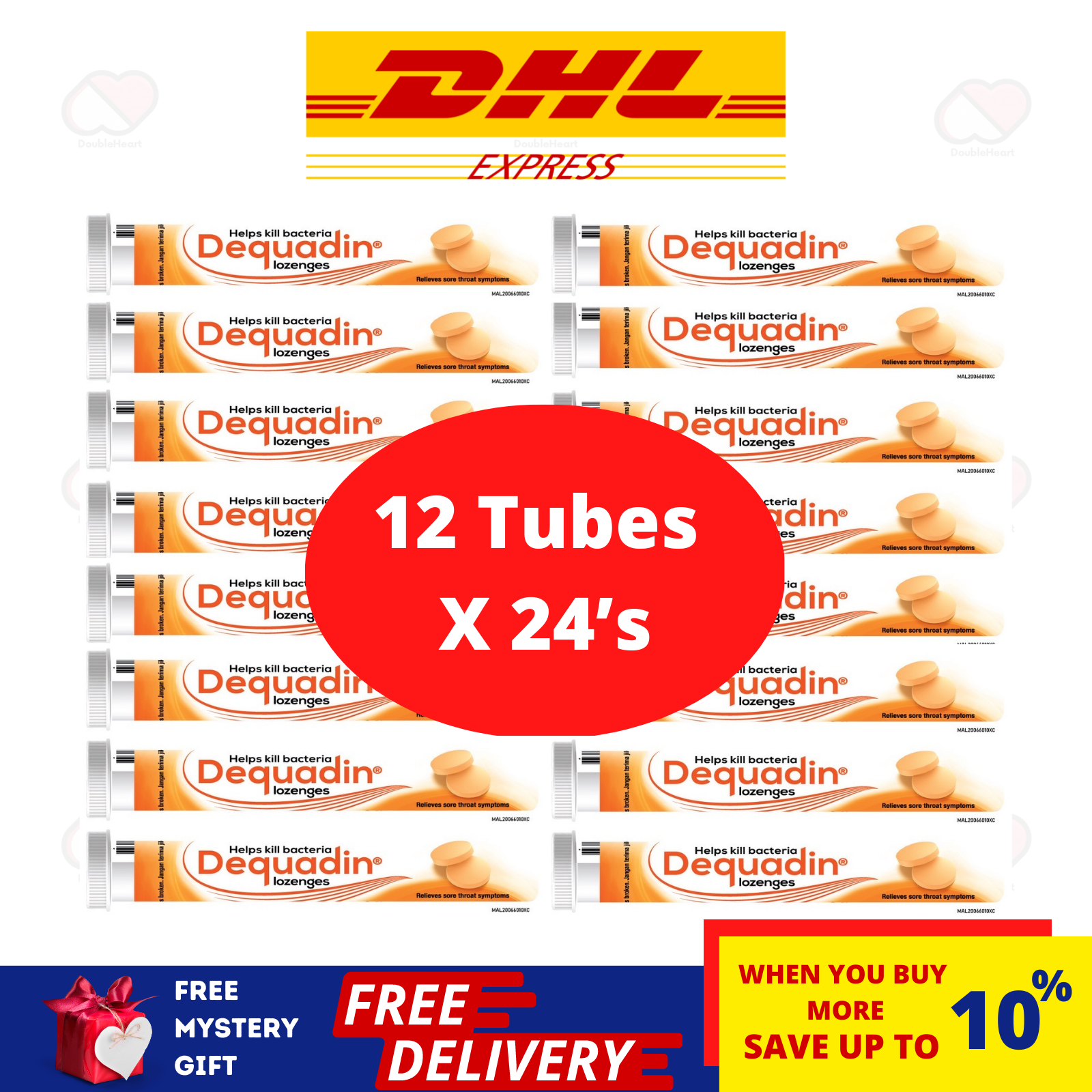 12 Tubes Sore Throat &amp; Mouth Infection Dequadin Lozenges Orange Flavor (... - $92.79