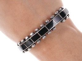 Vintage Zuni Channel inlay sterling obsidian cuff bracelet - £137.98 GBP