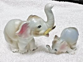 Pair Elephants Japan Trunk Up Baby w Head Down 2" Momma Head Up 3.5" - $14.85