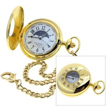 Pocket Watch Gold Color Real Sun &amp; Moon Disc with Roman Numbers Dial  P52GA - £30.11 GBP
