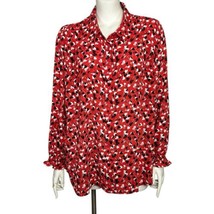 Lane Bryant Shirt Women 22/24 Red Floral Button Up Long Sleeve - $19.79