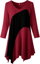 Color Block 3/4 Sleeves Tops for Women plus Size Tunic Boho Clothes V-Neck Flatt - £28.77 GBP