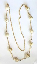 Elegant Gold-tone Speckled Cream Lucite Beads Chain Necklace 1970s vintage 34&quot; - £9.83 GBP