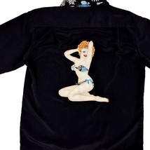 Vtg 80s Dragonfly Mens Hawaiian Shirt Pin-Up  Lady Applique Black Sz L - $47.52