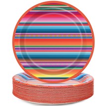 48Pcs Mexican Serape Fiesta Paper Plates 7&quot; Disposable Colorful Stripes Mexico P - £23.72 GBP
