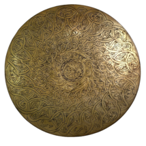 Vintage Brass Bowl Wall Plate Hand Carved Etched Excellent Patina Décor 11in. - £67.31 GBP