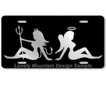 Angel Devil Girls Inspired Art Gray on Black FLAT Aluminum Novelty Licen... - $17.99