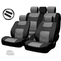 New Premium Black Grey Synthetic Leatherette Car Truck Seat Covers Full Set - $39.26