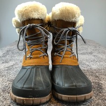 JCrew Ski Boots Womens Size 10 Snow Sherpa Trim Brown Leather Fur Lined Winter - £26.30 GBP