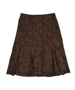 Ann Taylor Sz 0 Brown &amp; Black Leaf Print Pleated A-Line Midi Skirt Cotto... - $26.46 CAD