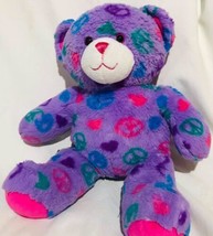 Build A Bear Purple Hearts and Peace Love Symbol Bear Multi Color Plush  - $12.00