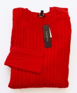Talbots Woman Petites Sweater Cable Knit Crew Wool Blend L/S Red 1XP NEW - £35.51 GBP