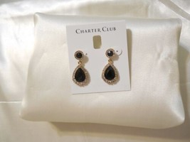 Charter Club 1-1/4&quot; Gold-Tone Pave Black Stone Drop Earrings Y457 - $11.51
