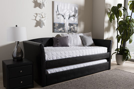 Matilda Black Faux Leather Upholstered Daybed w/Guest Trundle Bed - $12,905.19 MXN