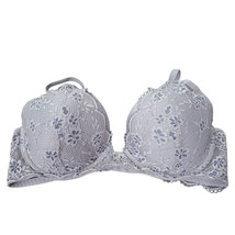 Victoria&#39;s Secret Plunge Bra 36D Womens Blue Lace Overlay Underlined Padded - £13.20 GBP