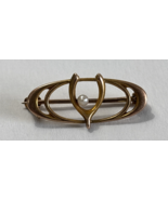 Antique 10K Yellow Gold Brooch Pin Seed Pearl Edwardian style Luck Wishbone - $142.49