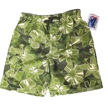 Breaking Waves Boys Swim Trunks Size Large Green Floral Hawaiian Tropical - $18.02