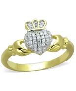 RING CELTIC .925 Sterling Silver Gold+Rhodium with AAA Grade CZ in Clear... - £40.16 GBP