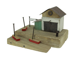 Hand Crafted Wood Art Boat House Coastal Decor Table Sculpture - £27.25 GBP