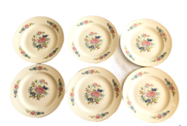 6 Homer Laughlin Eggshell Georgian Dessert Bread Plates 7&quot; Vtg Flowers Pink Vine - £33.60 GBP