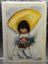 De Grazia Flower Boy Vintage Blank Greeting Card Frameable Art Collectible  - $12.00