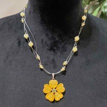 Womens Fashion Triple Strand Yellow Flower Pendant Beaded Charm Necklace - £21.39 GBP