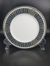 Noritake 4783 Madison Court 9 1/2&quot; Accent Salad Plate Gray Black Silver Stripe - £10.42 GBP