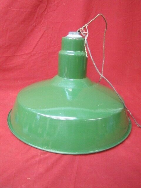 Vintage Green Porcelain Enamel Industrial Light Fixture 16”  Gas Oil #3 - $74.24