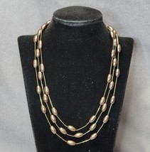 Vintage Monet Gold-tone Triple-Strand Beaded Necklace Champagne / Taupe ... - $24.75